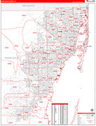 Miami Dade County Wall Map Red Line Style